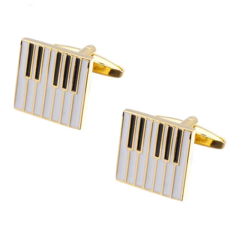 Wholesale Gold Plated Piano Enamel Novelty Cufflinks Custom Mens Suit Shirt Fashion Accessory Wedding Tuxedo Trendy Jewelry Gift