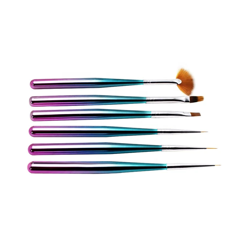 Wholesale New Design Gradient Plastic Handle Nail Painting Brush Set Crimped Nylon Gel Nail Art UV Liner Ombre Fan Brush Dotting