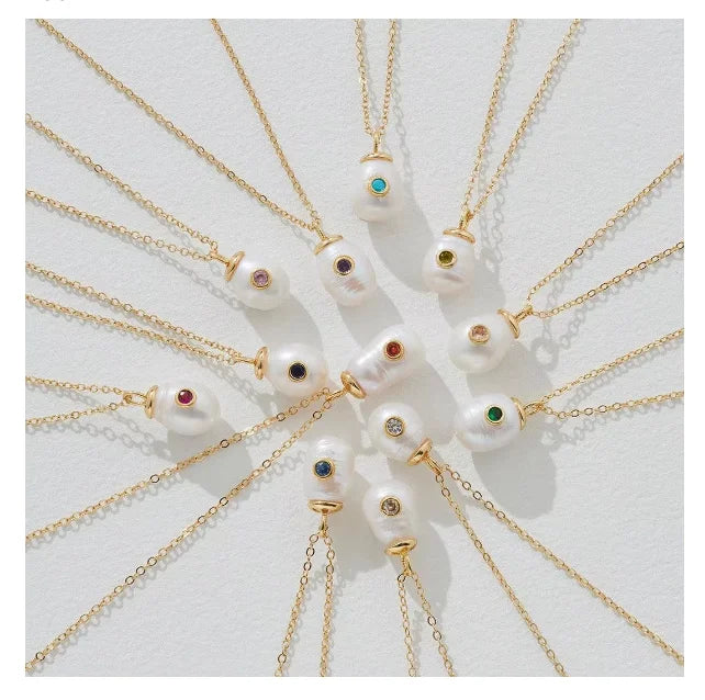 2025 New Styles Pearl Diamond Birthstone 12 Zodiac Pendant Necklace Gemstone Rhinestone Necklace