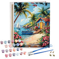 DIY Painting by Numbers on Canvas Scenery Paint by Numbers Beach Cottage Paint by Numbers with Frame