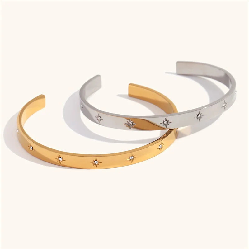 Fashion Jewelry Bracelet Minimalist Gold Plated Stainless Steel Zircon Charm Cuff Bangle Bracelets