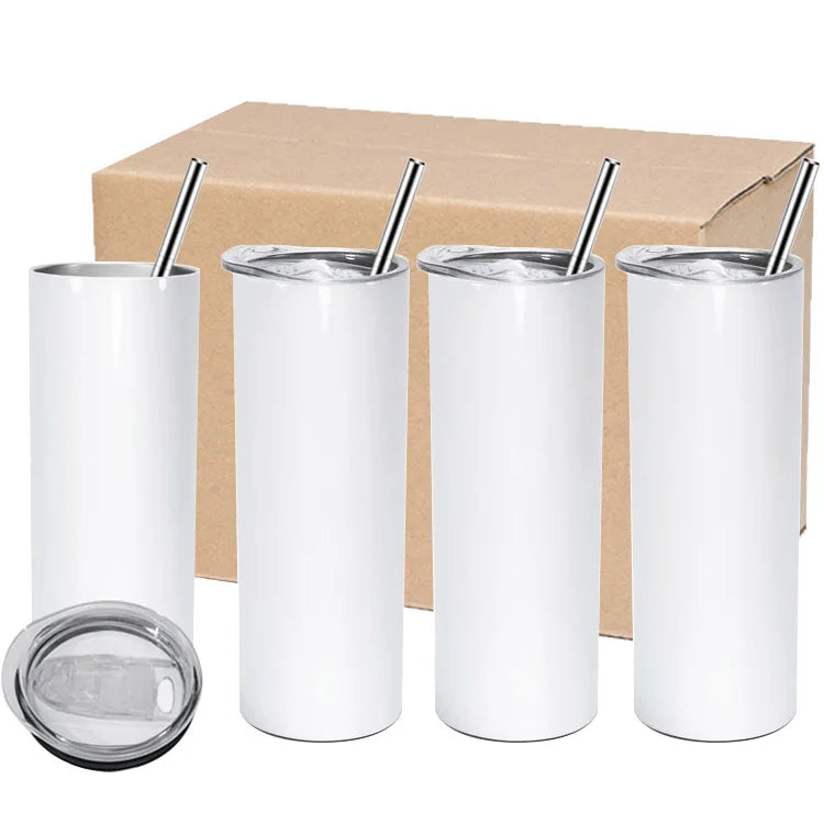 USA Warehouse 20 oz Straight Blanks Stainless Steel Cup Double Walled 20oz Skinny Sublimation Tumblers with Straw