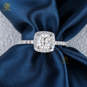 Fine Jewelry 10K 14K 18K White Gold 2CT Cushion Halo Moissanite Diamond Ring Pave Setting Solitaire Moissanite Engagement Ring