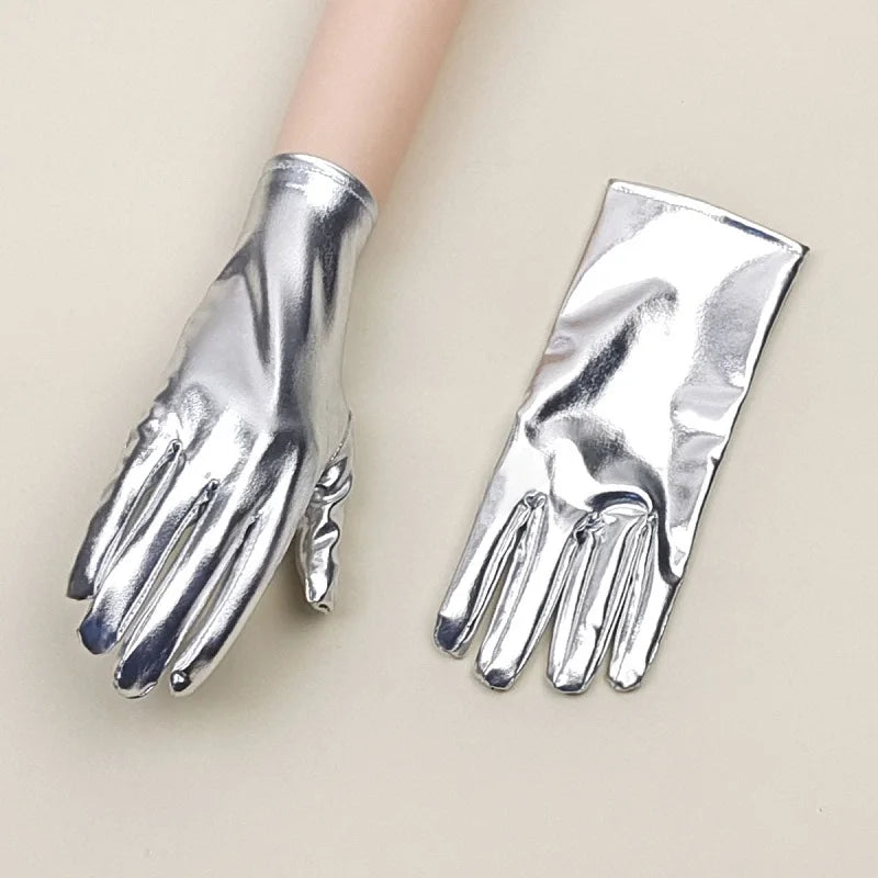 MIO Hot Wholesale Women's Short Gold Silver Color Wedding Bridal Formal Opera Performance Gloves Fashion Wrist Gloves