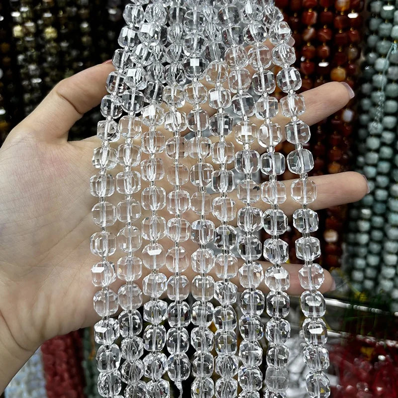 8-9mm Natural Polished Sugar Cube Beaded  Faceted Square Energy Gemstone Loose Beads for Jewelry Making Bracelet Necklace