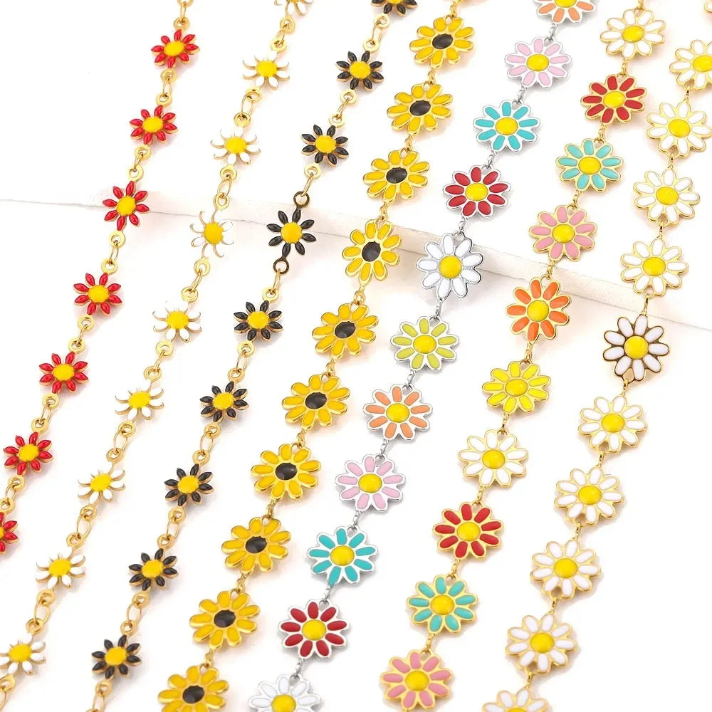 5meters Per Roll Support Customized Necklace Making Stainless Steel Sun Flower Chain Roll Daisy Petal Enamel Chain by Roll
