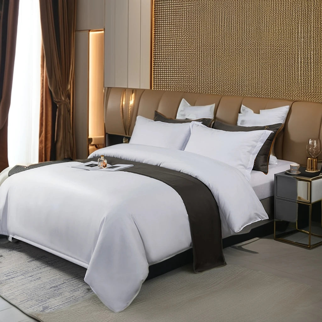 Custom Luxury Hotel Bedding Set 4-Piece Cotton Comforter Duvet & Pillow Case Woven Plain Bed Sheet for Queen & King Sizes