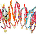 Bohemian Vacation Style Round Glass Pendant Adjustable Ribbon Short Necklace Silk Scarf Necklace