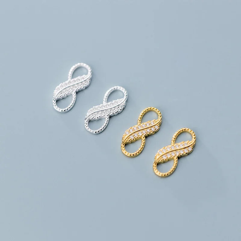 925 Sterling Silver Micro Pave CZ Infinity Charm Connector Link Bracelet Connector for Supply DIY Jewelry