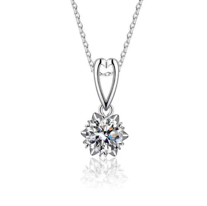 S925 Sterling Silver Moissanite Pendant Necklace Classic Luxury Design with Silver Plating for Wedding or Engagement