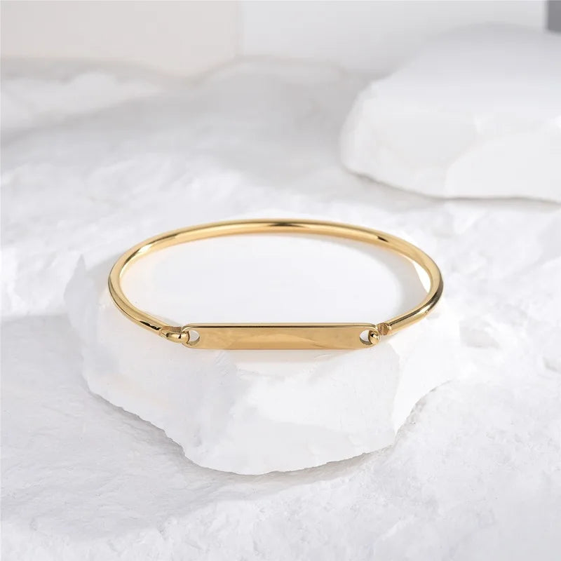 Minimalist Design 18K Gold Plated 316L Stainless Steel Bangle  Waterproof Lettering  for Women Gift