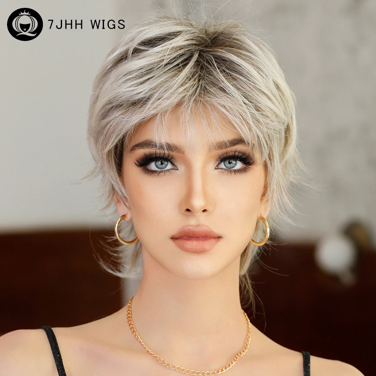Gray Blonde Pixie Wigs for Women  Platinum Gray Pixie Cut Wig for White Women Pixie Layered Synthetic Ombre Gray Hair Wig