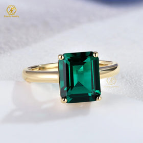 Fine Jewelry Factory Price Emerald Cut Solitaire Ring AU585 14k Solid Gold 8*10mm Zambia Emerald Ring