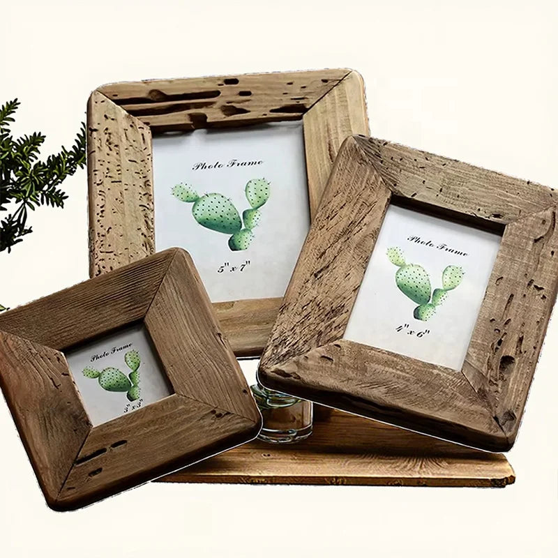 Home Decoration Picture Frames Table Top or Wall Mount Display Natural Square Wood Color Photo Frame