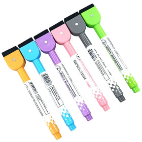 Set of 6 Colors Multi-color Magic Non-Toxic Dry-Erase & Wet-Erase White Board Marker with Wide Eraser Head 3mm Tip Office School
