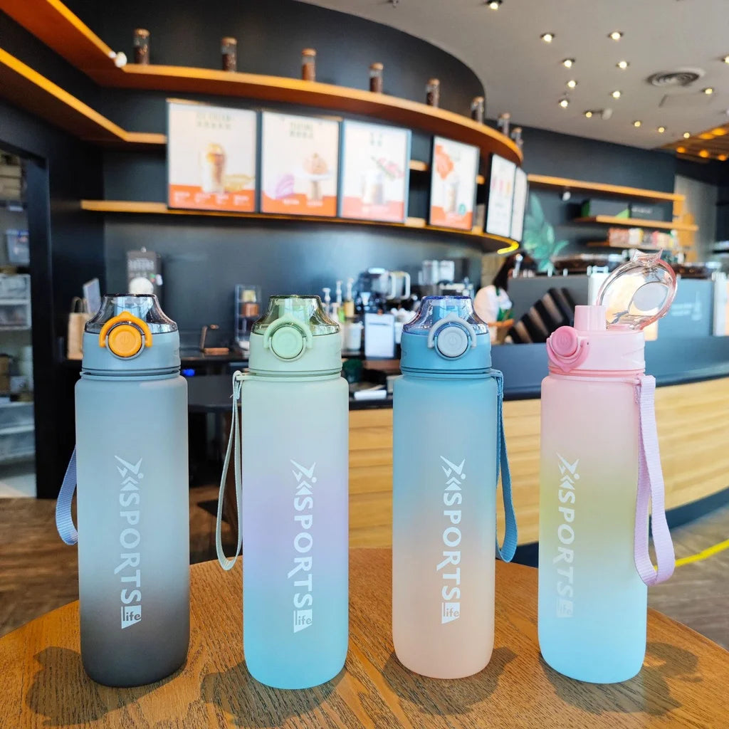 Outdoor Fitness Sports Water Bottle Gradient Water Bottle Scrub Straight Drinking Cup Portable Lift with Bounce Cover Car Cup