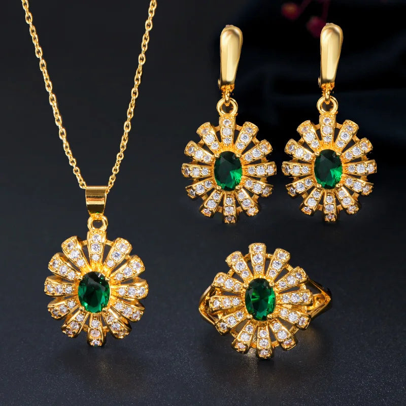 Gold Plated Jewellery Set 2021 Women Gift Sets Jewelry Necklace Earrings Ring Jewelry Sets for Girls