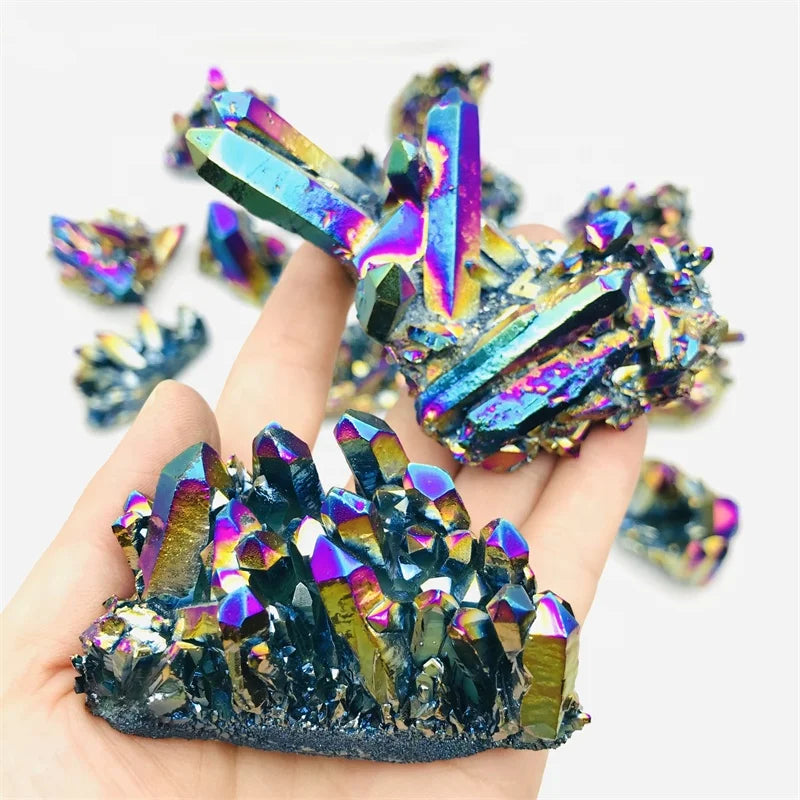 Wholesale Angel Aura Quartz Titanium Electroplated Cluster Aura Quartz Titanium Crystal Clusters