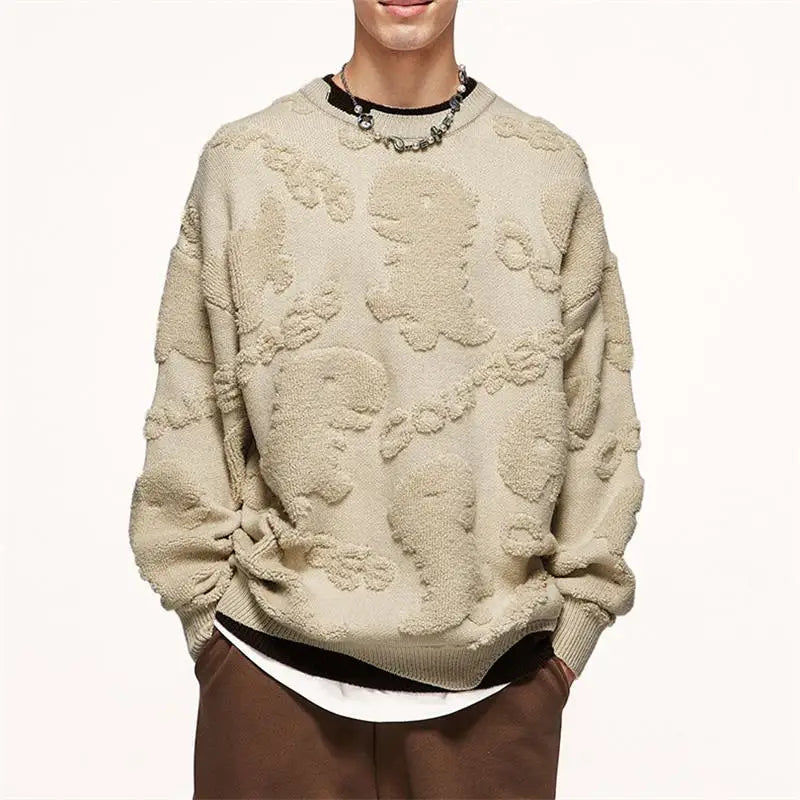 Yali Winter Men's Oversized Crewneck Long Sleeve Sweater Jacquard Knit Anti-Wrinkle Breathable ODM