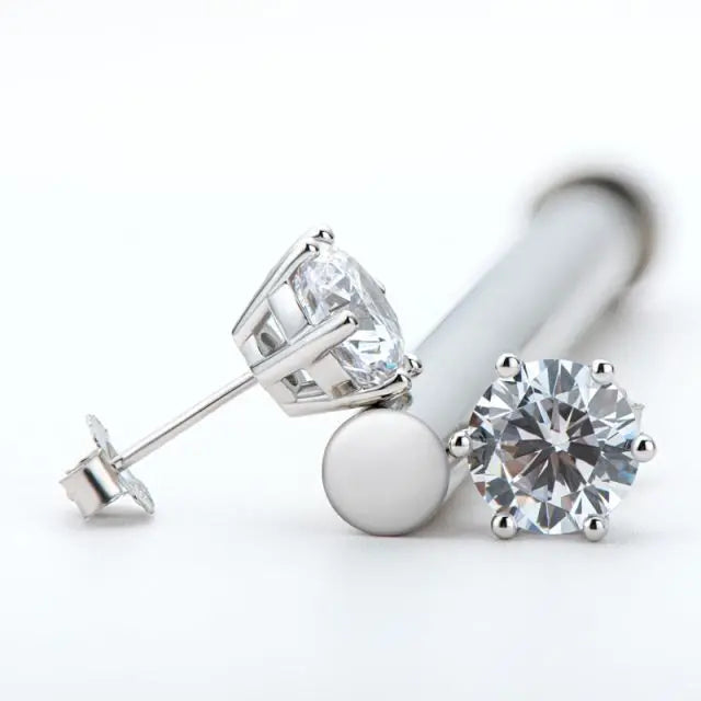 925 Sterling Silver D Color VVS1 5mm 6.5mm 6 Pong Round Clear Certified Moissanite Stud Earring for Women