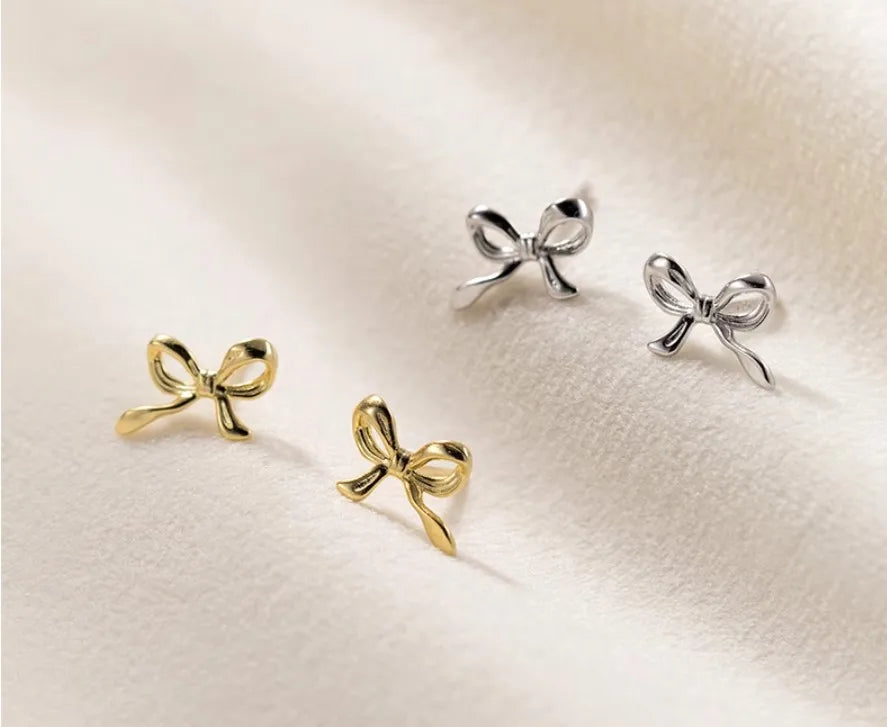 Wholesale Fashion Jewelry 925 Sterling Silver Small Earrings Bowknot Bow Knot Gold Plated Stud Earrings Jewelry for Women