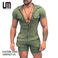 Liu Ming Wholesale Fashion Summer Men Clothing Solid Color Short Sleeve Overalls Cargo Y2K Jumpsuits Romper Shorts