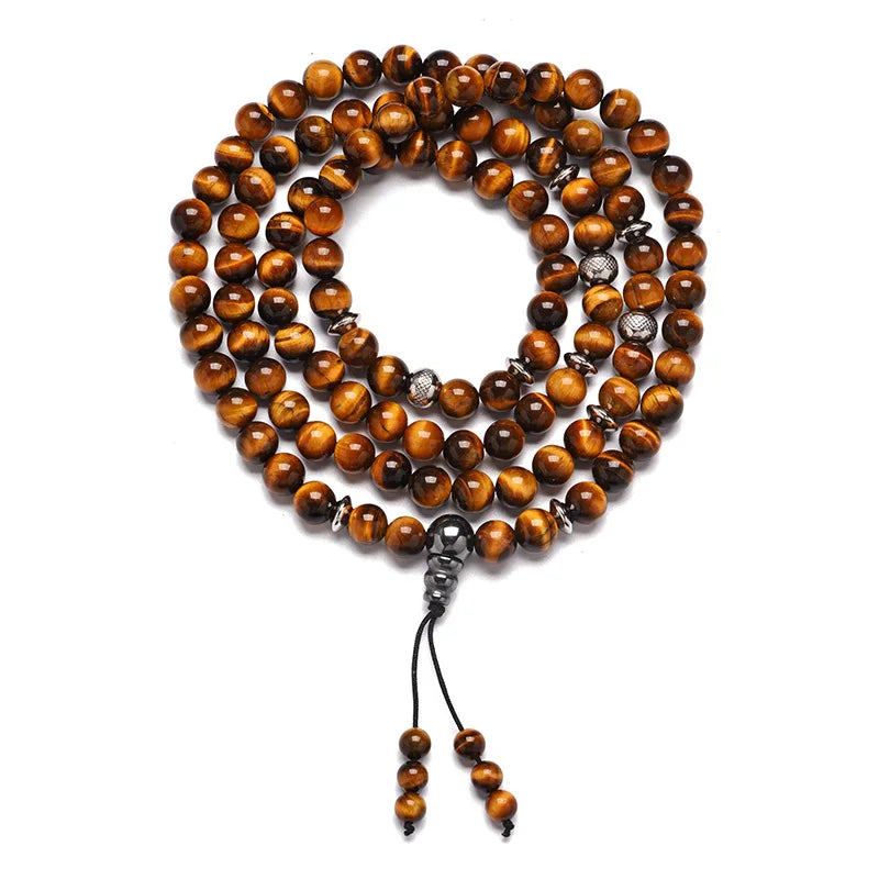 108 Mala 8mm Natural Gemstone Healing Crystal Stone Beaded Bracelet With Stainless Steel Spacer for Yoga Meditation Balance
