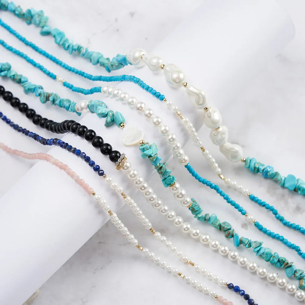 RINNTIN GMN Natural Stone Necklaces Bohemian Turquoise Fashion Colar Women's Necklace Handmade Beaded Necklace