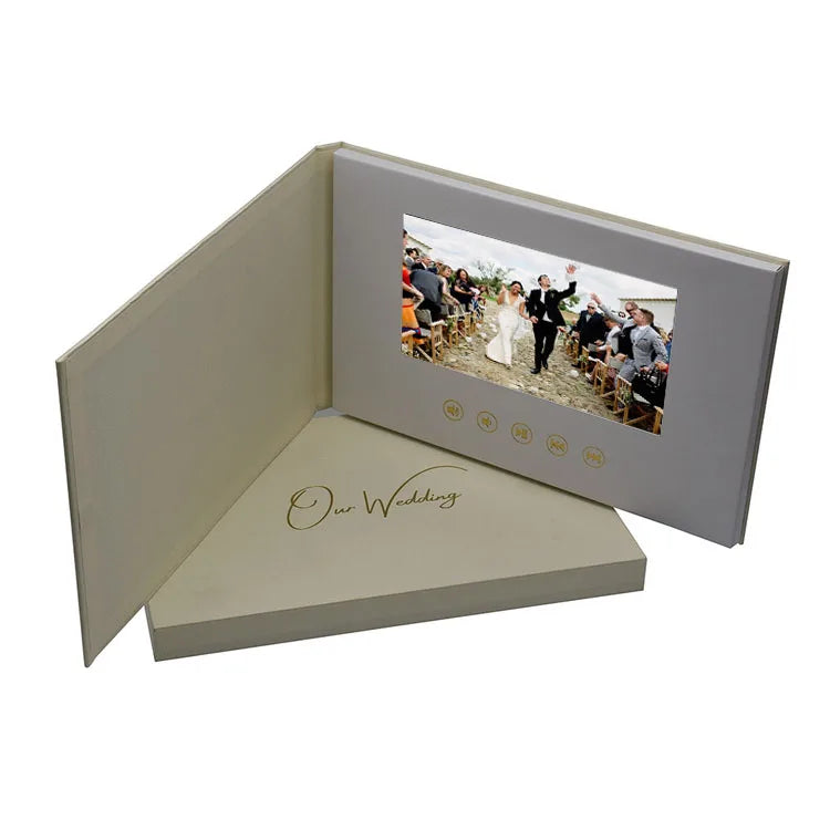 Luxury Wedding Handmade Invitation Card LCD Touch Screen Automatic Playback Customizable A5 Size Offset Printed Video Book Box