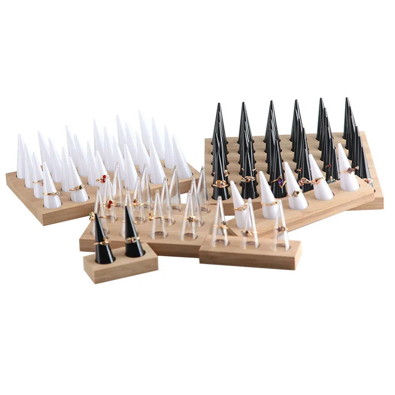 Multiple Bamboo Round Bottom Ring Display Rack Pointed Finger Ring Pedestal Plate Props for Jewelry Packaging Trays Type Display