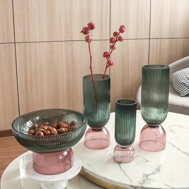 Nordic Creative Simple Modern Vertical Stripes Transparent Glass Vase Flower Arrangement Floral Combination Home Big Glass Vase