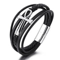 Hand Woven Cross Leather Bracelet Egyptian Ankh Cross Life Symbol Stainless Steel Magnetic Clasp Multilayer Leather Bracelet