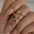 2025 Dazan SUMMER New Ins Trendy 18k PVD Gold Plated Stainless Steel Vintage Gorgeous Eye Square Green Zircon Ring Set
