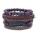 Hot Selling Boho Style Vintage Leather Bracelet for Men Black Metal Feather Charm on Fashion Cuff Jewelry