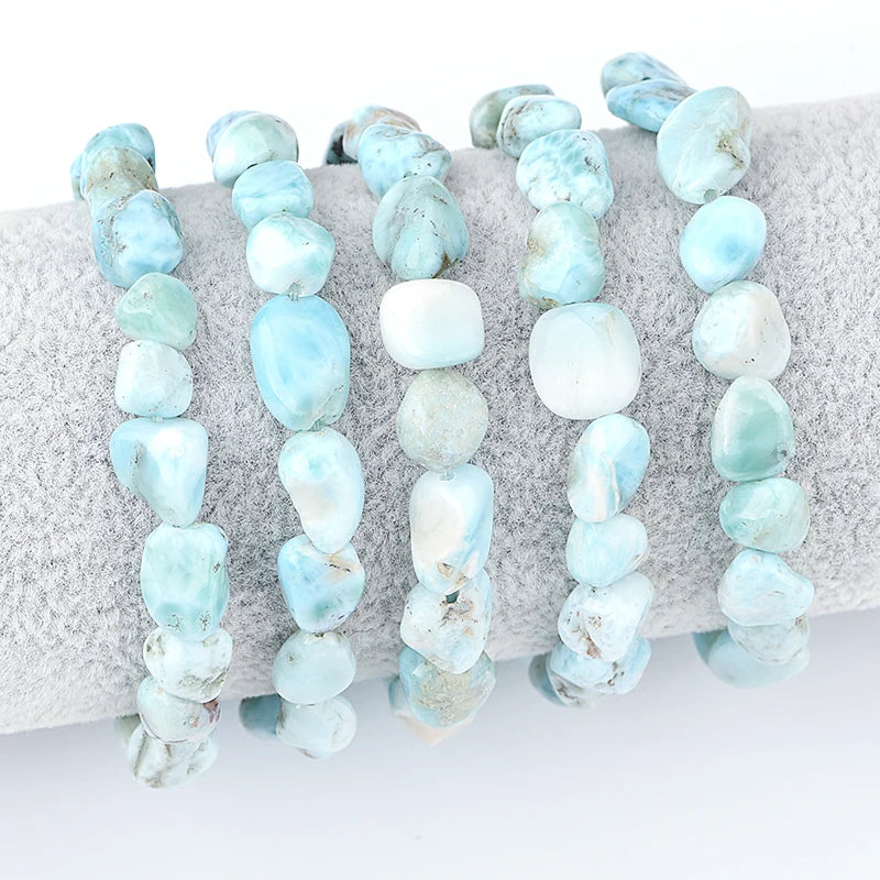 Natural Semi-Precious Stone Blue Larimar Crystal Bracelet Natural Larimar Stone Nugget Bracelet