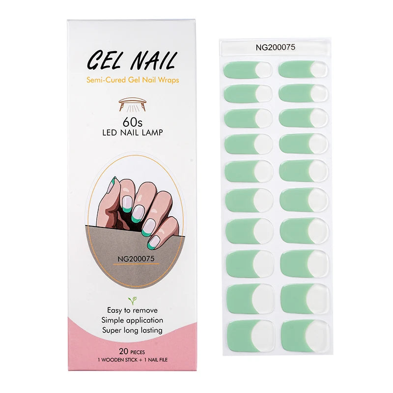 Huizi Factory Wholesale  Semi Cured Gel Nail Strip Wraps Non-Toxic Long Lasting Semi Cured Gel Nail Stickers