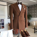 Custom Made Brown Man Suits Peaked Lapel Groom Tuxedo Bespoke Suits With White Pants Wedding Suits for Groomsmen (Jacket+Pants)
