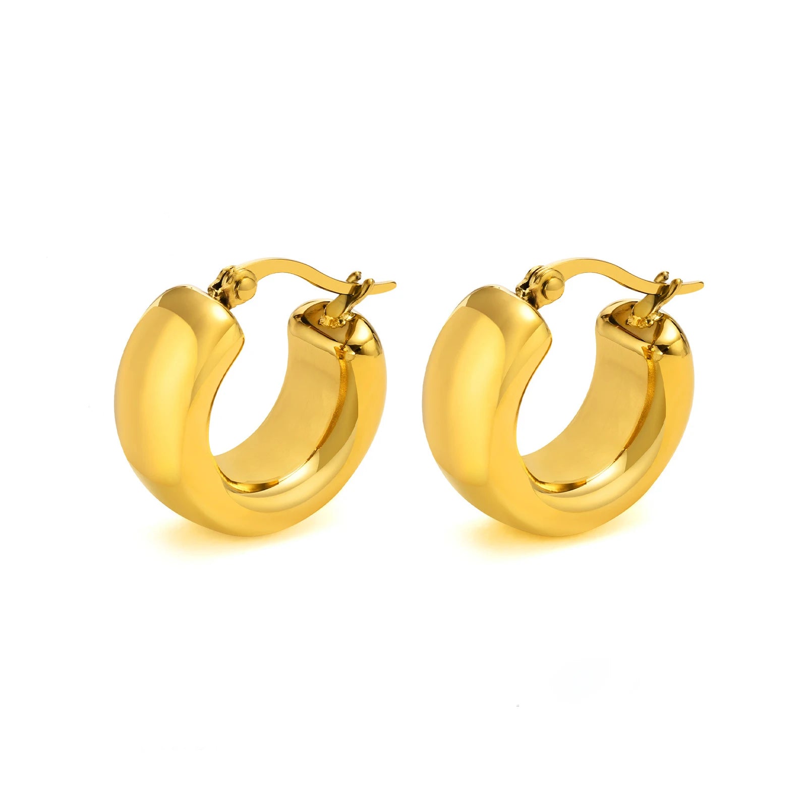 Fashion Dainty 18K Gold Plated Stainless Steel Jewelry Waterproof Tarnish Free Hollow C Chunky Hoop Earring Women YF3520