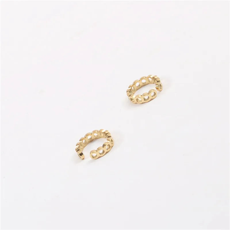 Simple Women No Ear Hole Piercing Earrings Hollow 18k Gold Plated Stainless Steel Ear Cuff Earrings