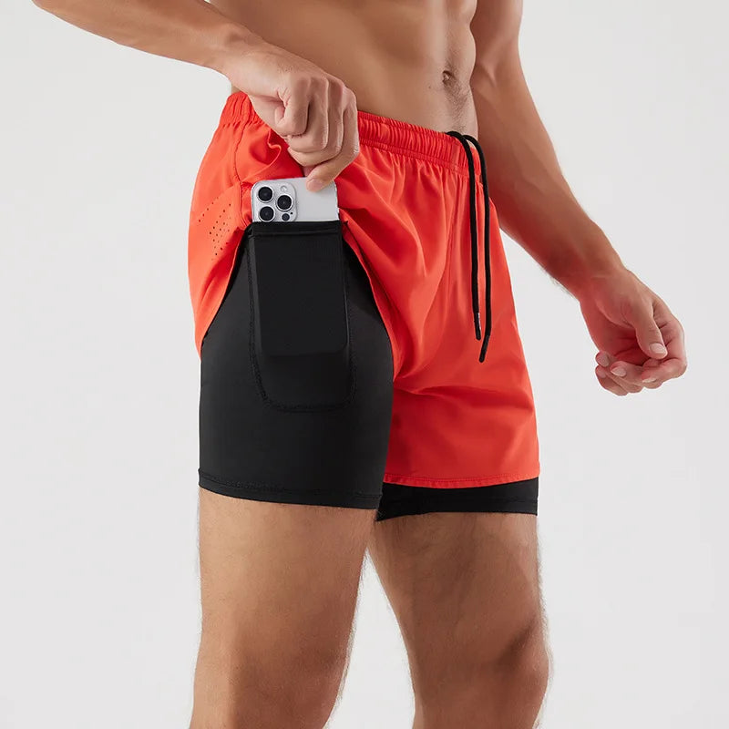 Sports Shorts Track and Field Loose Three Piece Pants Quick Drying Inner Lining Anti Glare Double-layer Fitness Shorts