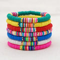 Bohemia Solid Color  Elastic Rope 6mm Polymer Clay Round Slices Heishi Beads Bracelet