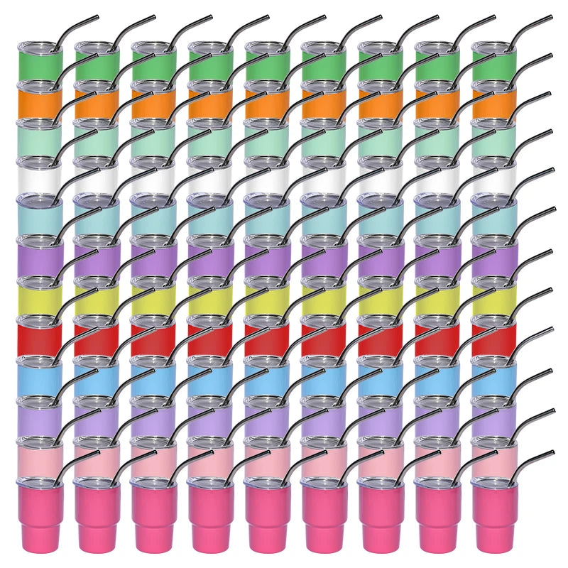 RTS 108pcs/ctn USA Warehouse Stocked Mini 3oz Shotglass Tumbler Cup Shot Stainless Steel Beer Mug with Metal Straw 12 Colors Mix