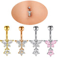 Rose Gold Plated Transparent Zircon Navel Piercing Ring Body Jewelry Stainless Steel Butterfly Belly Button Ring for Weddings