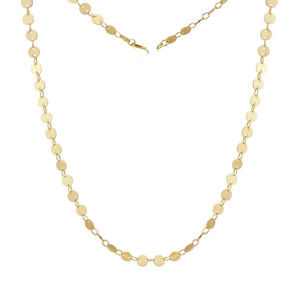 RINNTIN SC80 4MM Polished Disc Yellow Gold Adjustable Size 925 Sterling Silver Choker Necklace for Women Jewelry