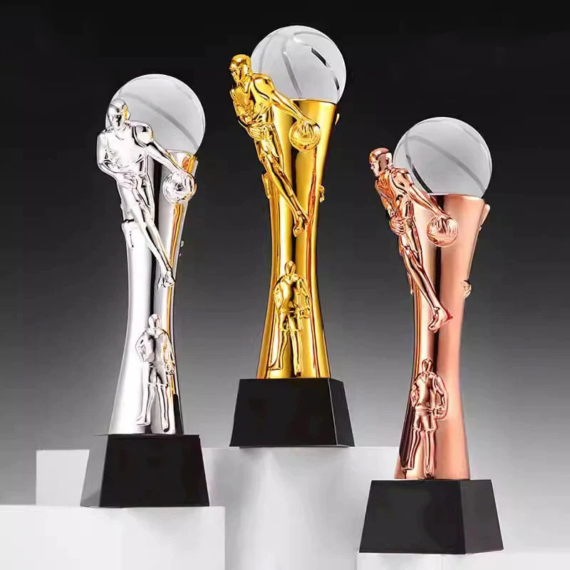 Hot Sale Crystal Basketball Football Golf Running Badminton Sports Trophy Gold Silver Copper Resin Victory Awards Custom