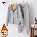 Winter Casual Thick Long-Sleeved Zip up Hooded Sweatsuits Two Piece Pant Set Women's Hoodies