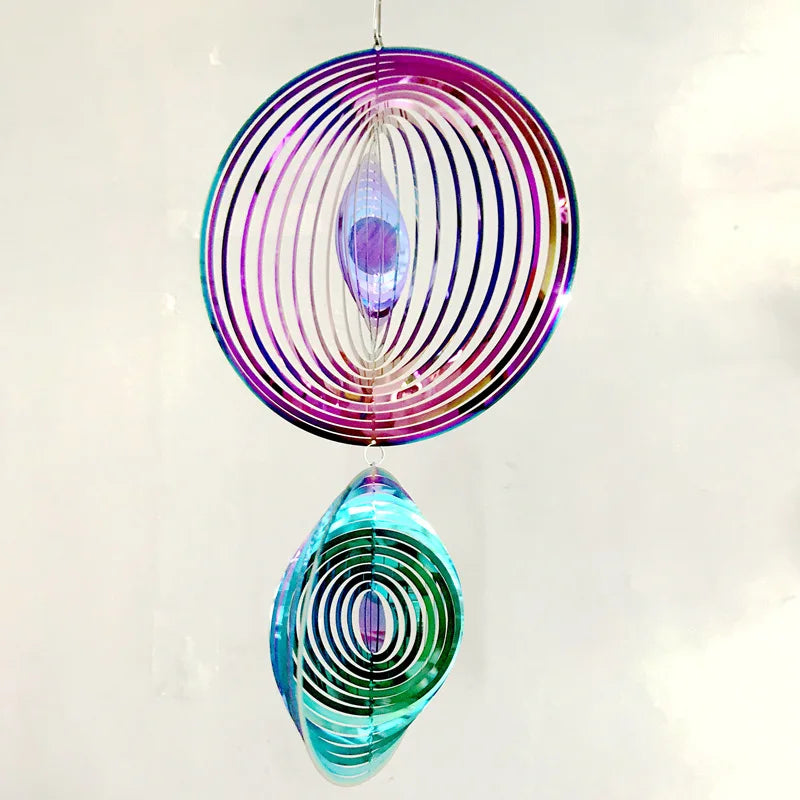 Factory Price Double Wind Spinner 20x35CM Stainless Steel Rotating Metal Sheet 3D Wind Chime Pendant Decoration Gift