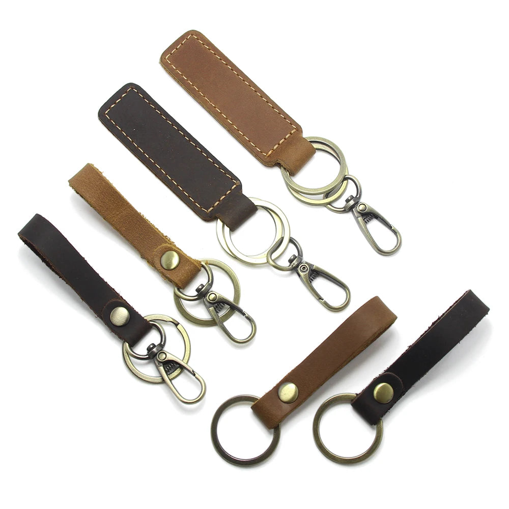 Cheap Promotion Gift Crazy Horse Leather Keychain Holder Real Genuine Leather Car Key Chain Ring Wholesale Retro Leather Keyring