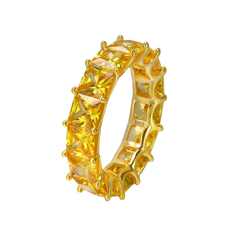 RINNTIN SR48 Fine Jewelry Trendy Real 925 Sterling Silver Rings for Women Men 14K Gold Plated 4A CZ Tennis Rings