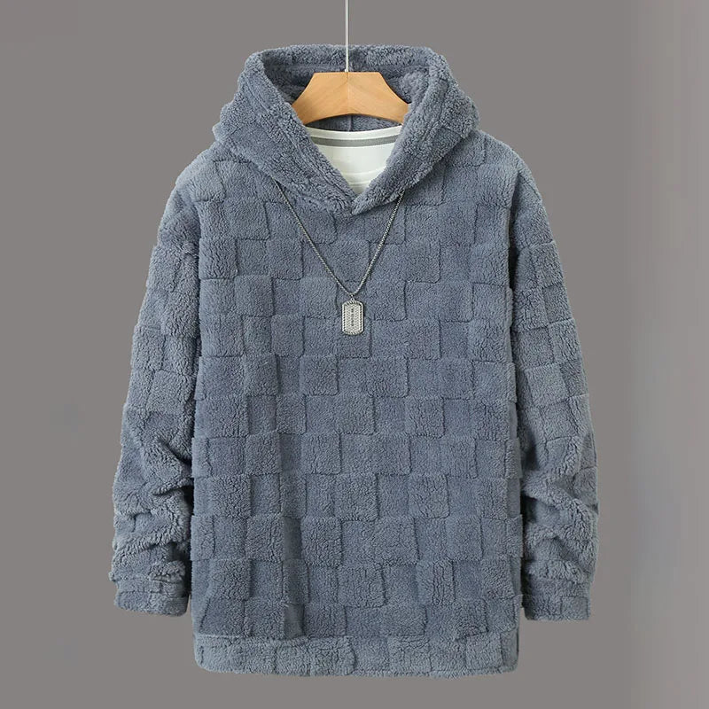 RNSHANGER Autumn Men Hooded Sweater Casual Round Neck Long Sleeved Square Plaid Casual Warm Windbreaker Male Hoodies
